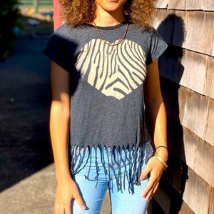 Wildfox gray Cropped fringed tee